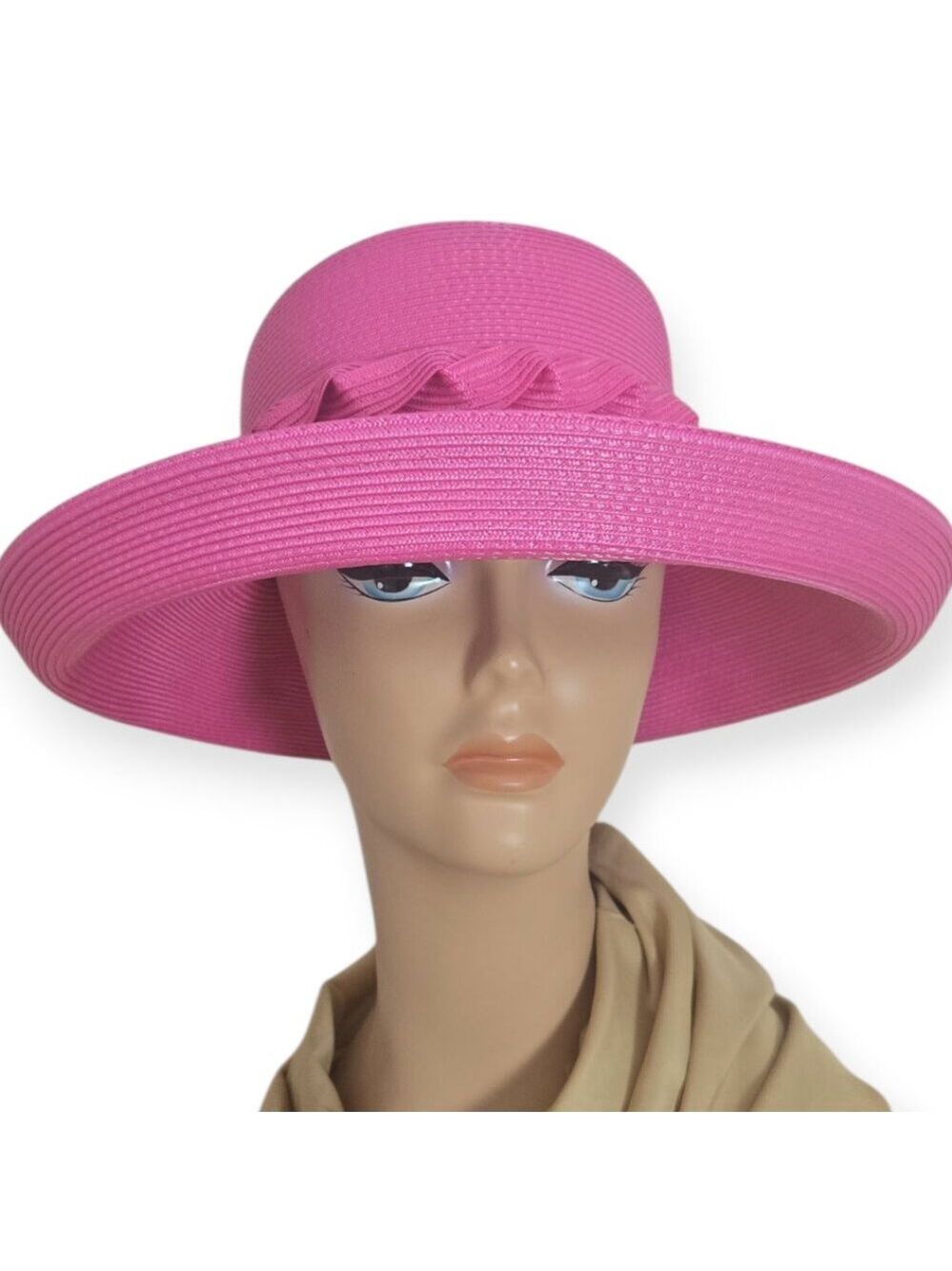 betmar Hot Pink Straw Dress Hat with Braided Band and Floral Accent - Picture 3 of 8